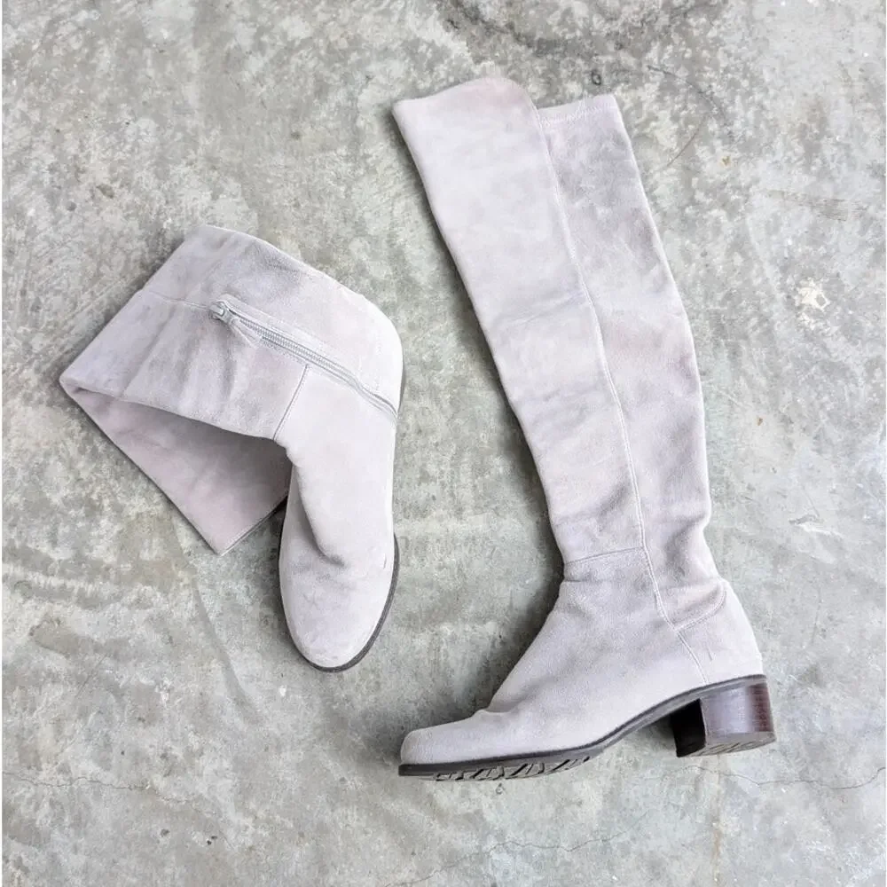 Stuart Weitzman Light Gray Gris Suede Allserve Over-The-Knee Boots, size 5.5M